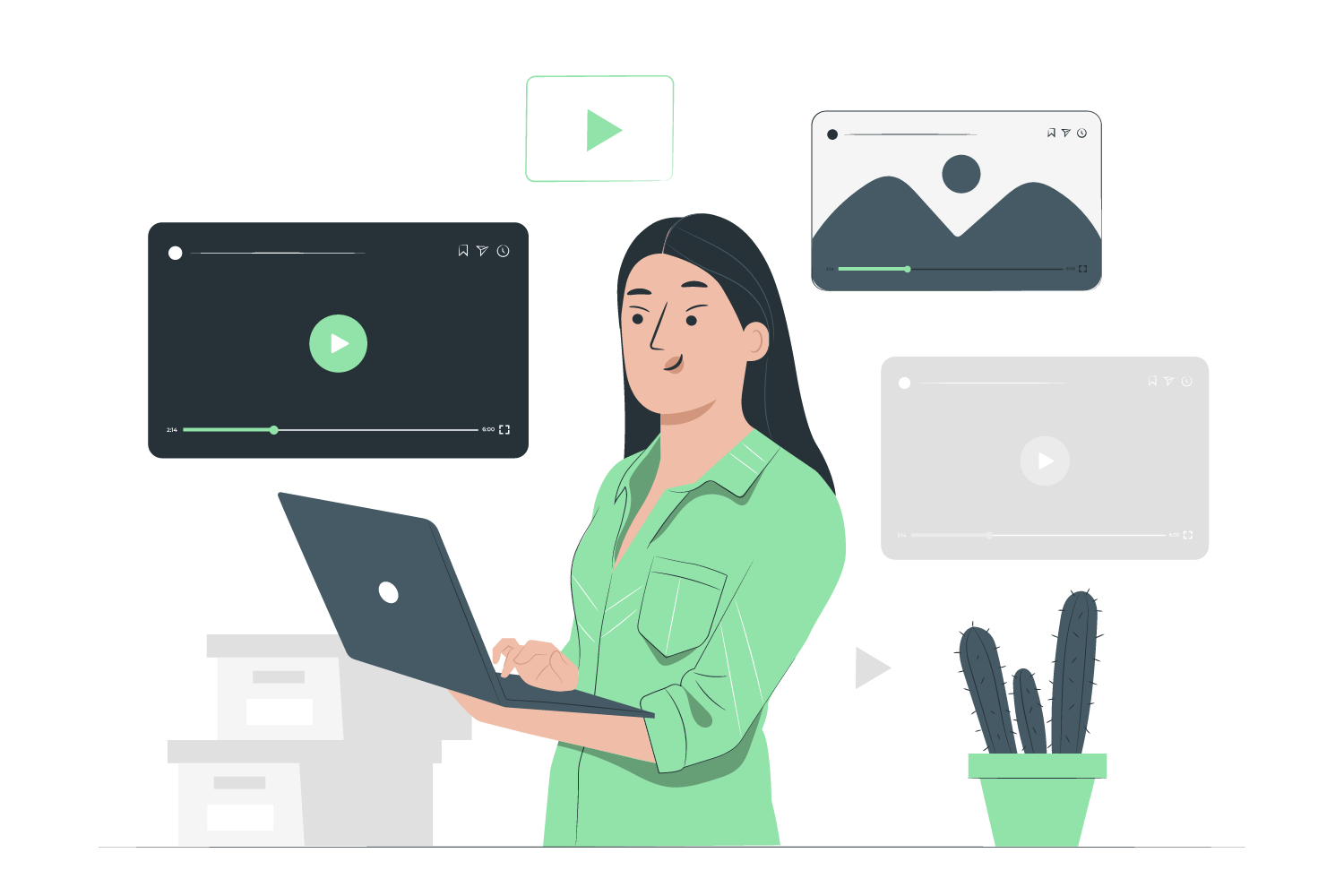 Media library dashboard showing uploaded images and video assets