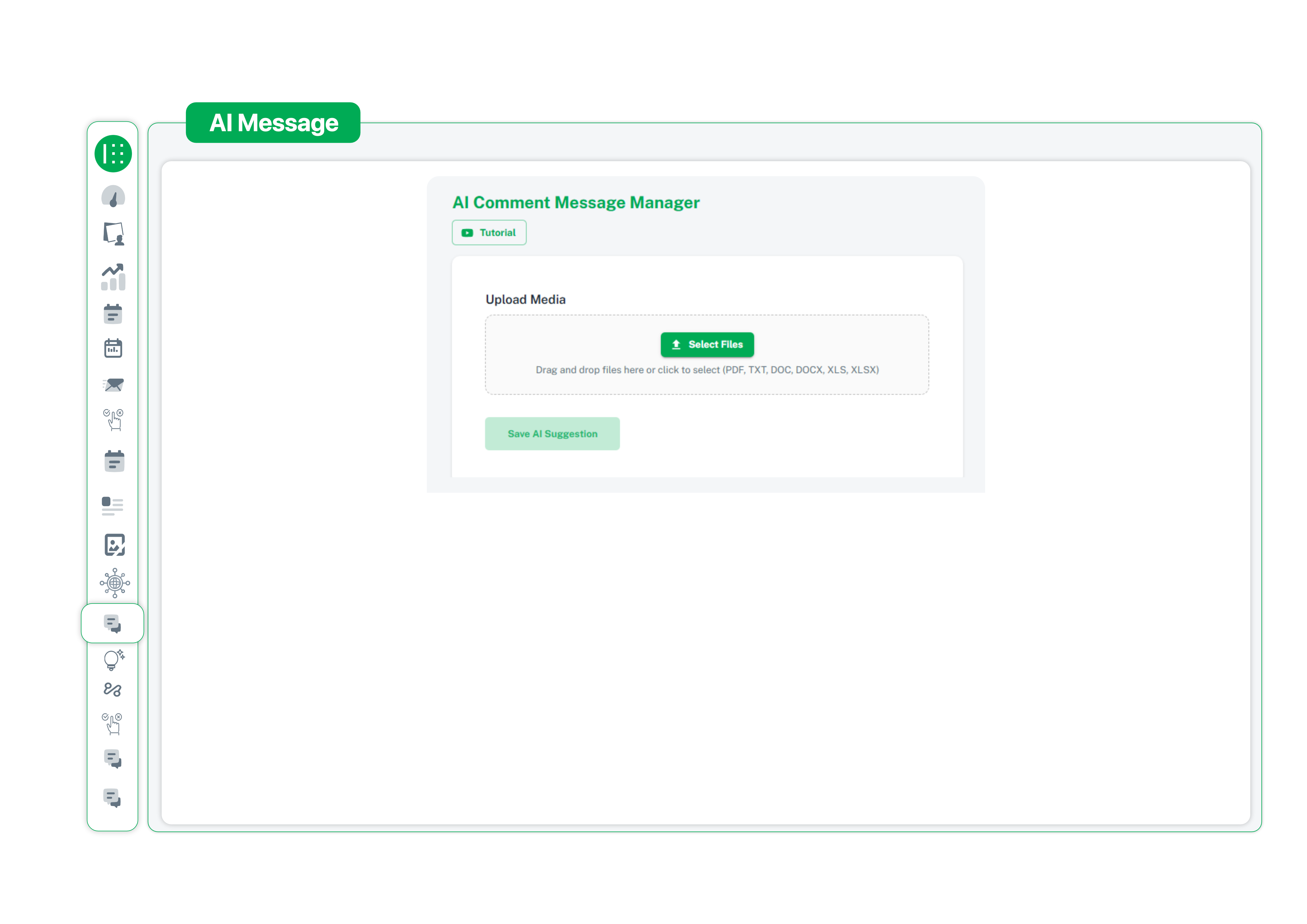 AI comment manager media upload interface for adding files to improve AI-generated replies and engagement