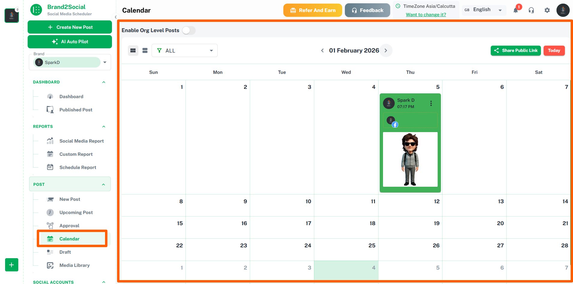 Calendar default view with simple events