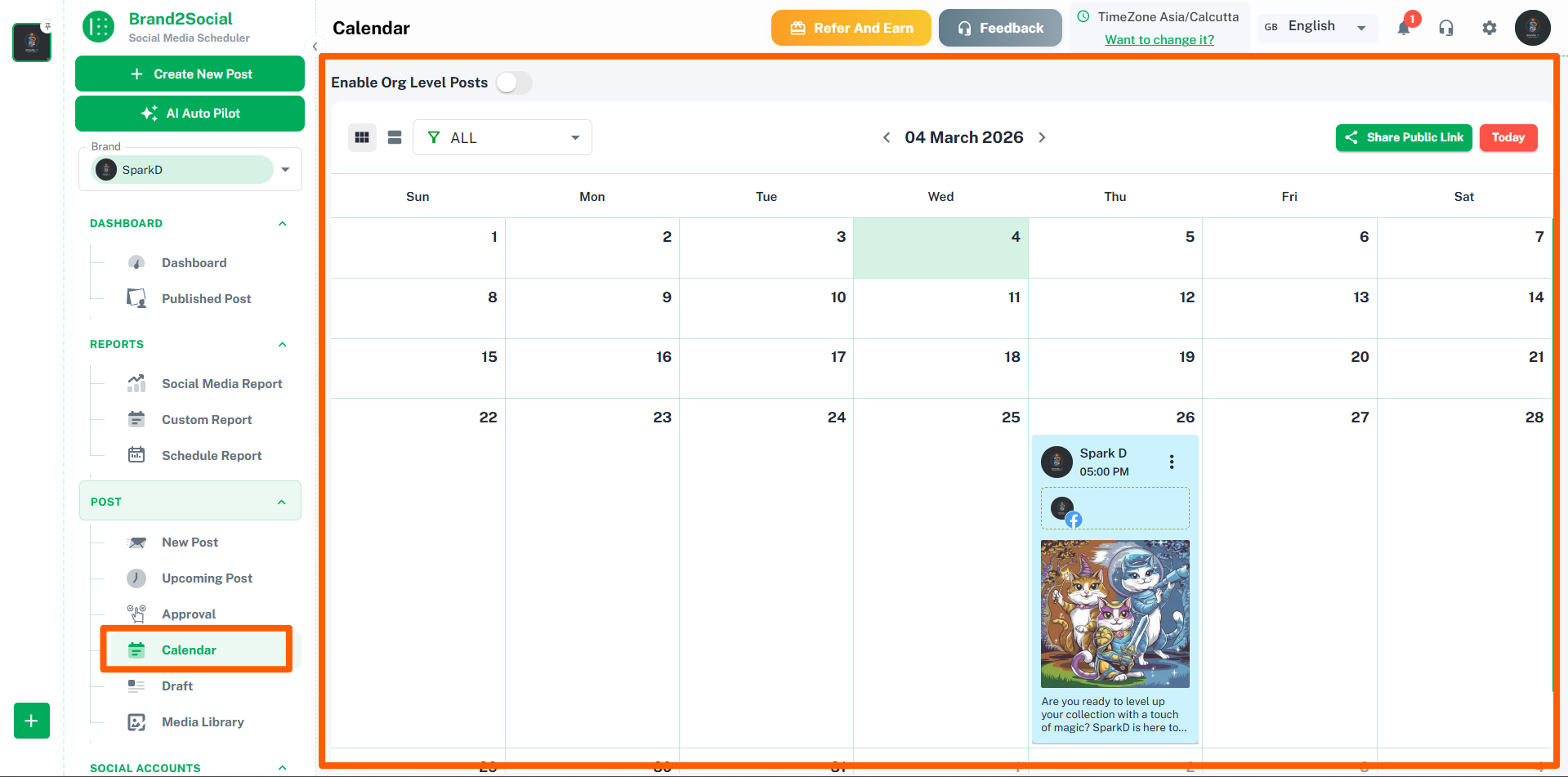 Calendar view showing scheduled draft posts