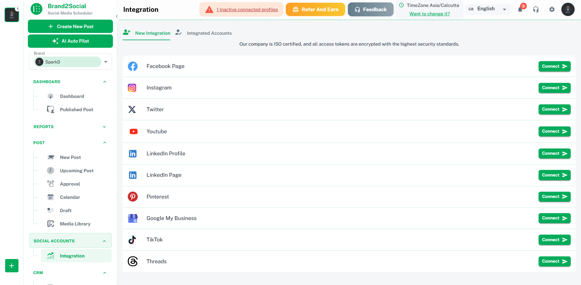 Brand2Social Social Media Integration Page
