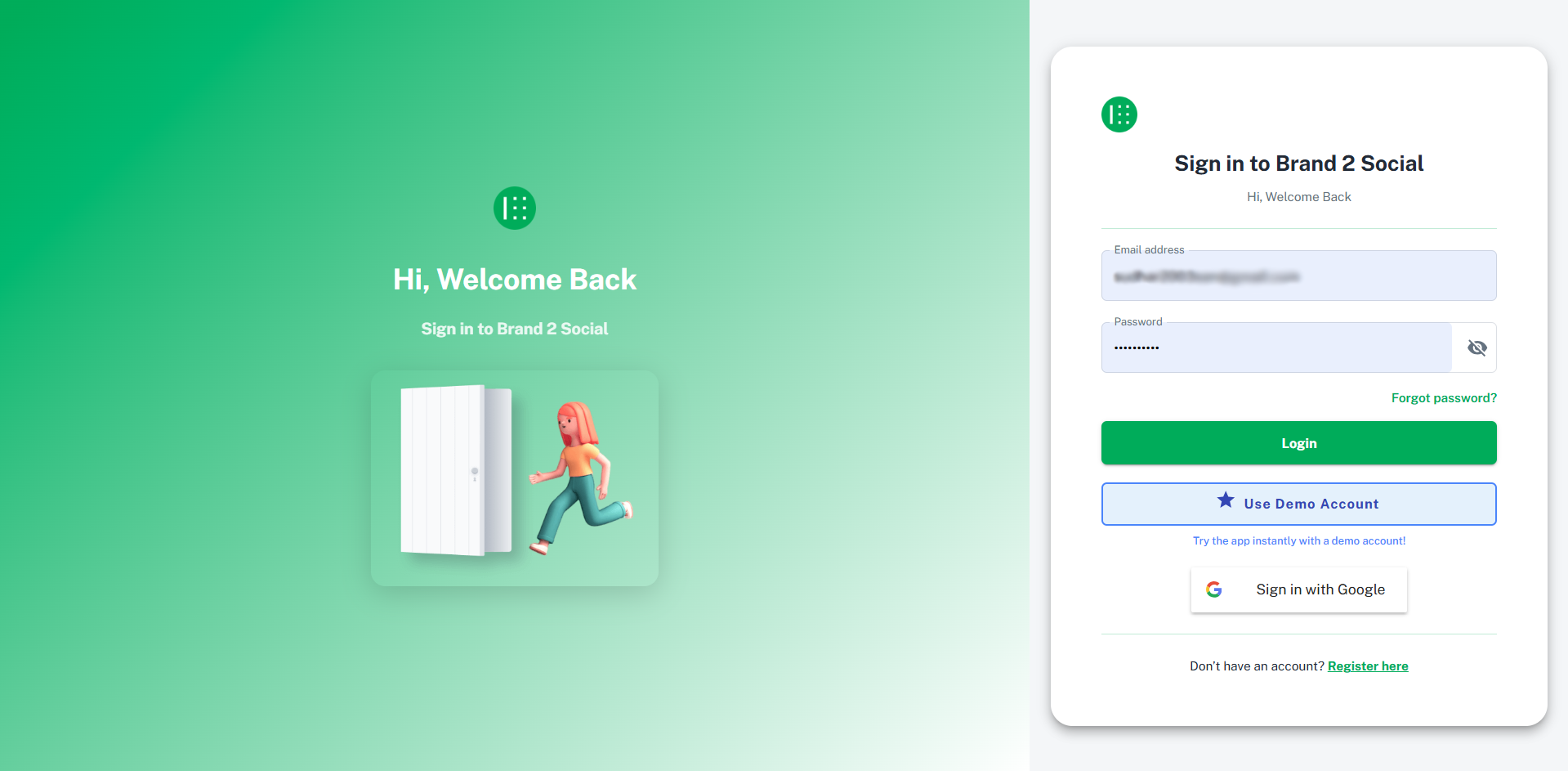 Brand2Social Login Page