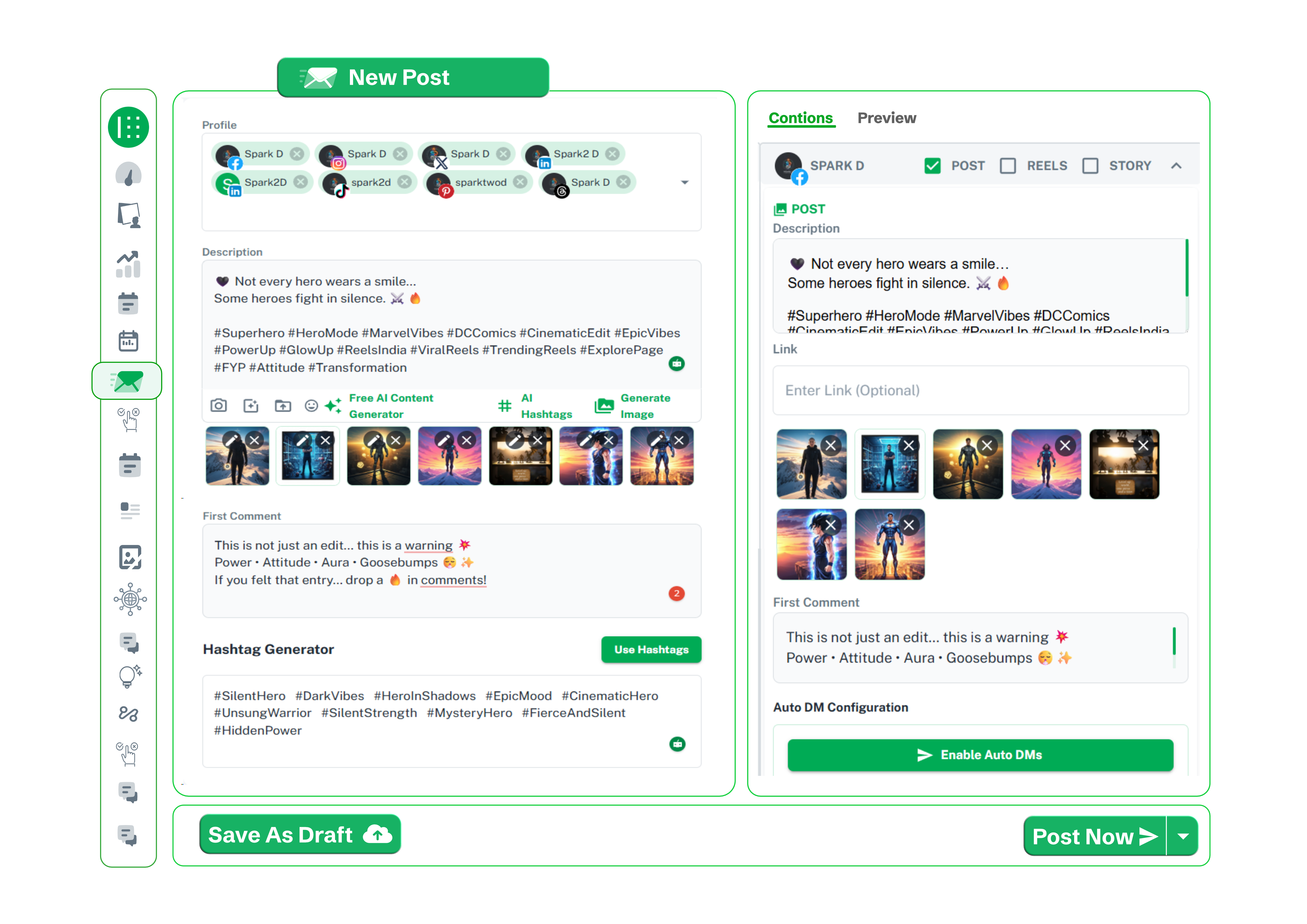 Brand2Social post composer publishing small business content to multiple social platforms simultaneously