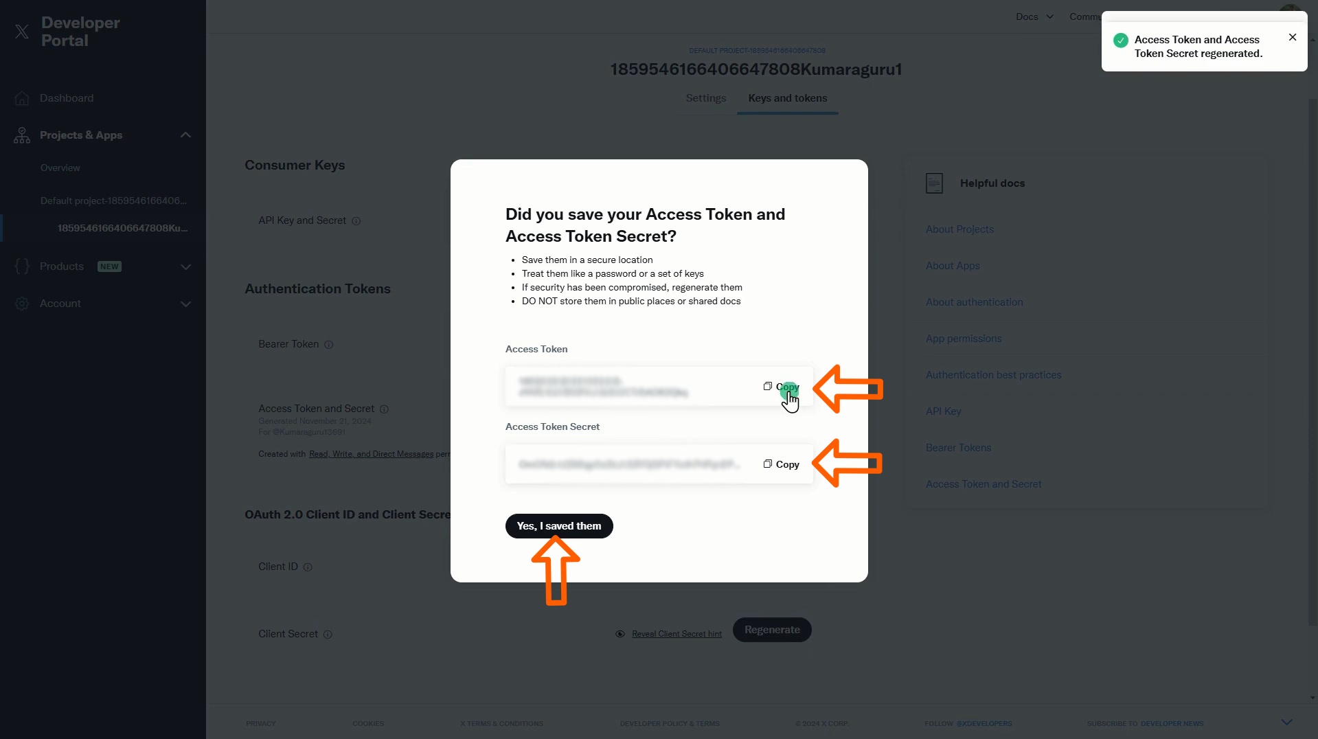 Twitter Developer - Access Token and Secret