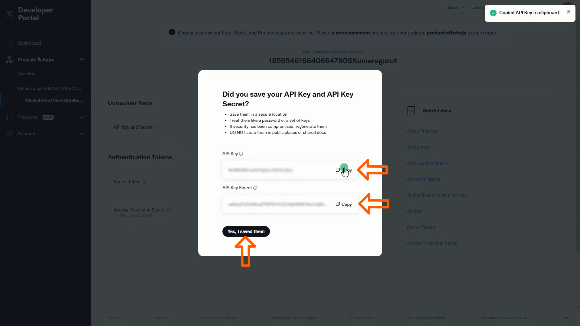 Twitter Developer - API Key and Secret